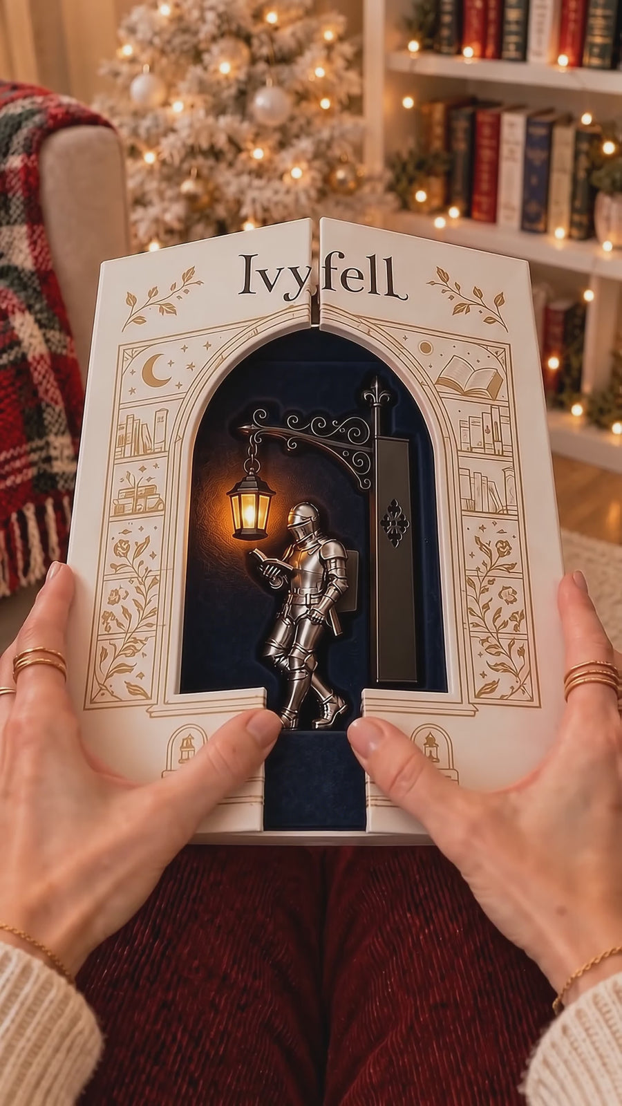 Reading knight statue in its gift box